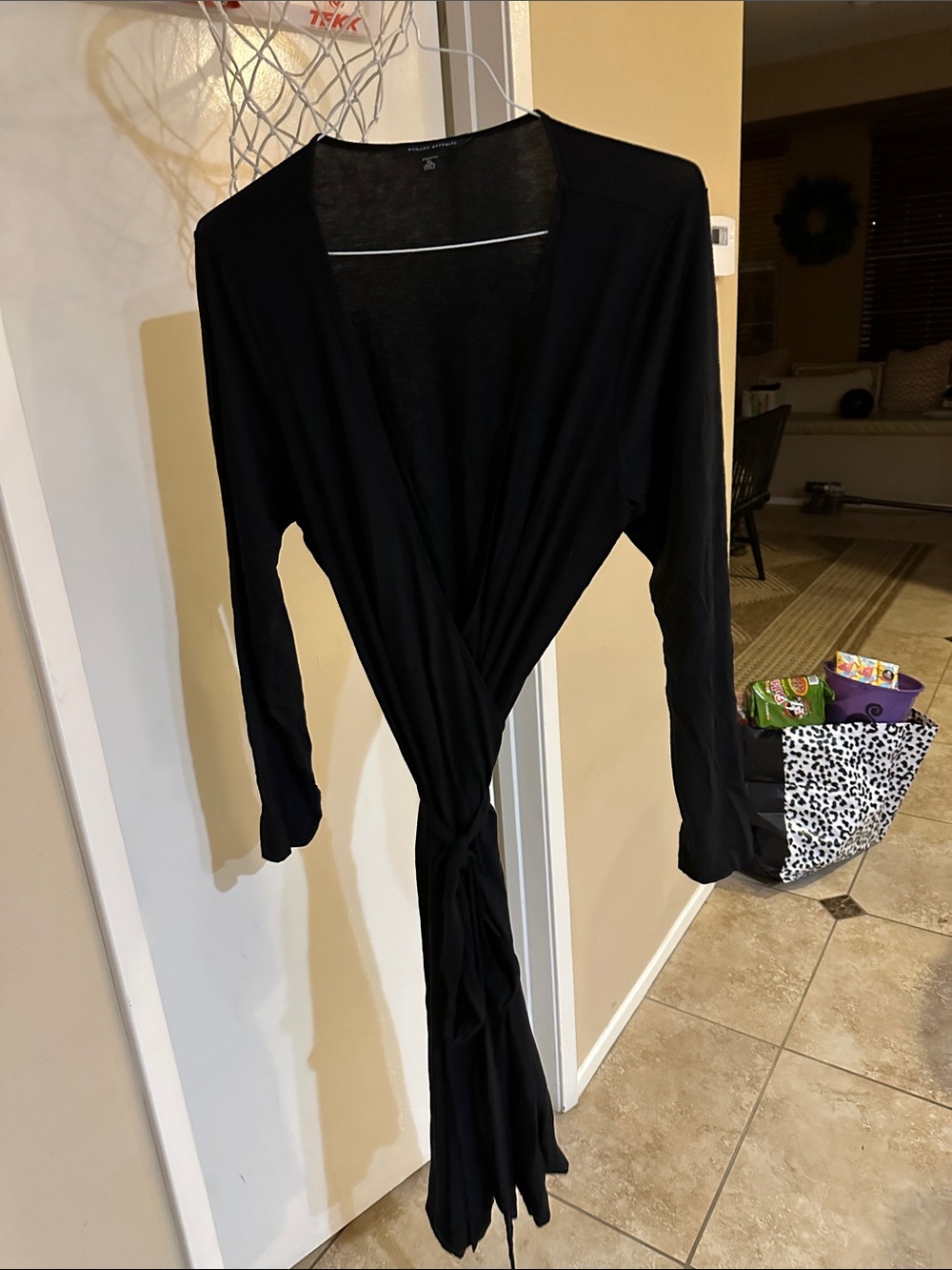 Banana Republic Black Long-Sleeve Wrap Dress